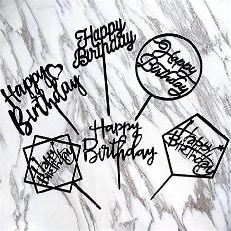 Cake Topper: Browse Pack of 6 Black Birthday Cake Topper Set, Acrylic ...