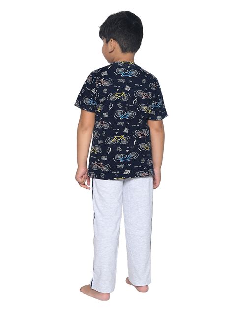 Navy & Grey Bicycle Printed Cotton Night suit – FunKrafts Shop