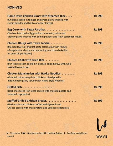 Menu at Wave, Ahmedabad