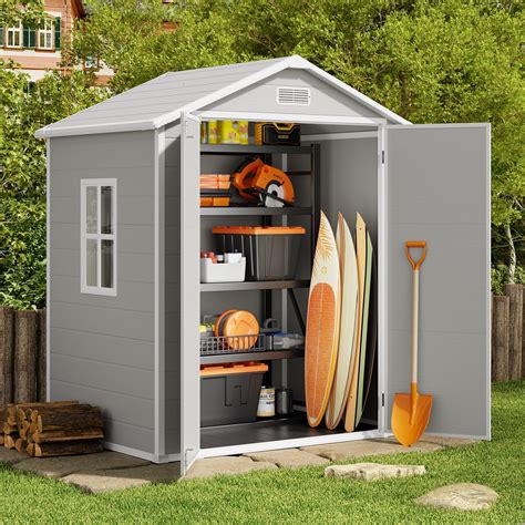 6x4 ft Outdoor Plastics Storage Shed with Reinforced Floor, Colorfast ...