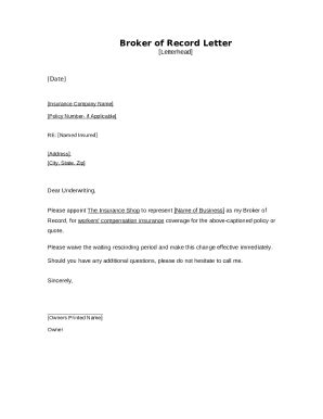 Guidelines in Using Broker of Record Letters Doc Template | pdfFiller