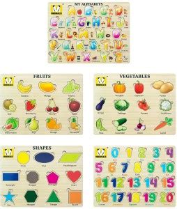 moreyaji Wooden Puzzle ABCD,Fruits,Vegetables,Shapes,1To20 Educational ...