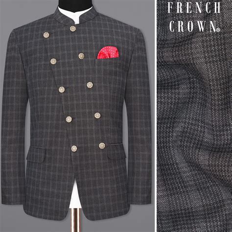 Iridium Checks-Plaid Premium Terry-Rayon Bandhgala/Jodhpuri Blazers for ...
