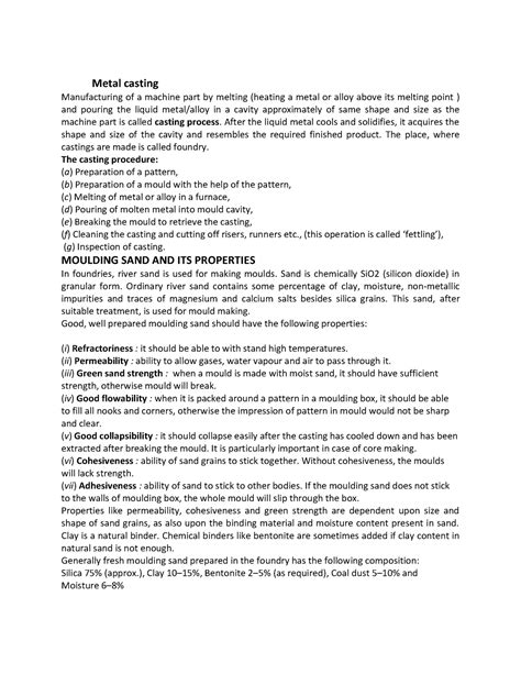 BME - Basic Mechanical Engineering - Metal casting Manufacturing of a ...