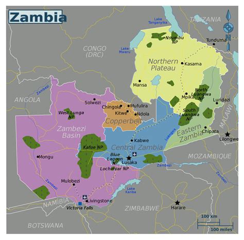 Large regions map of Zambia | Zambia | Africa | Mapsland | Maps of the World