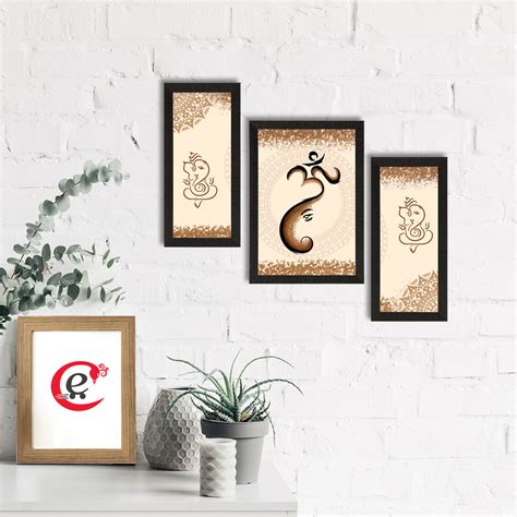 Set of 3 Lord Ganesha Satin Matt Texture UV Art Painting - eCraftIndia ...