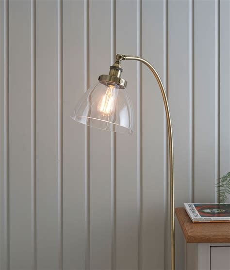 Brass and Clear Glass Shade Floor Lamp - Curved Base