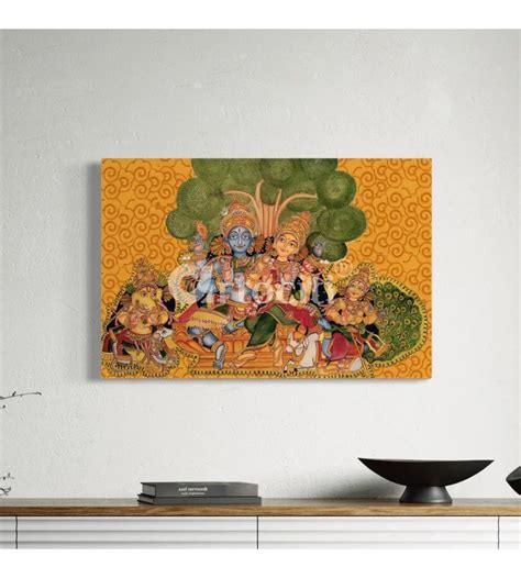 Buy Shiva Parvati Parivar Kerala Mural Art Canvas Giclee Print Online ...