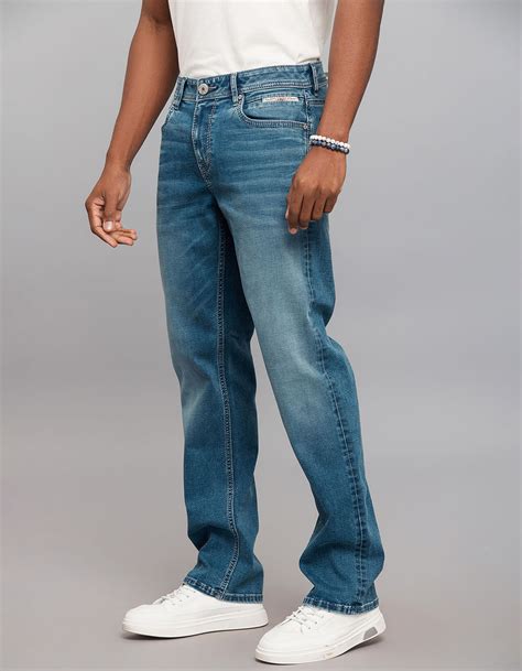 Medium Blue 5 Pocket Midrise, Comfort And Straight Fit Stretch Jeans ...