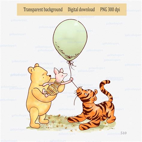 Classic Winnie the Pooh Piglet Tigger With Balloon, Vintage Bear and ...