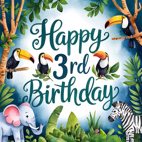 Free Happy 3rd Birthday Jungle Animals