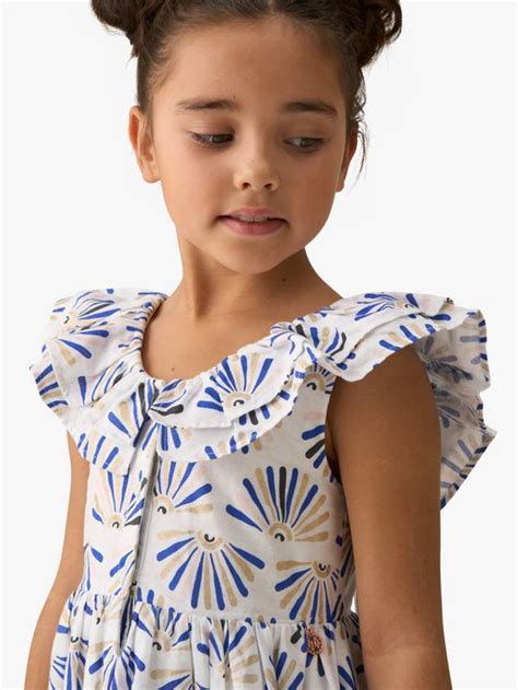 Angel & Rocket Kids' Cotton Frill Neck Fit & Flare Dress, Blue/Multi