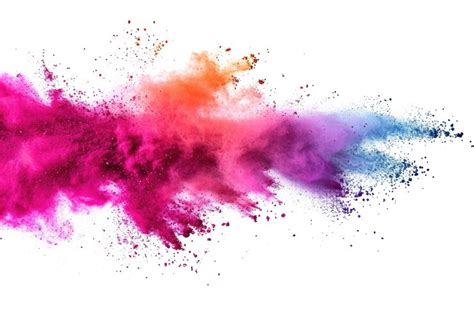 Freeze motion of colored powder explosions isolated on white background ...
