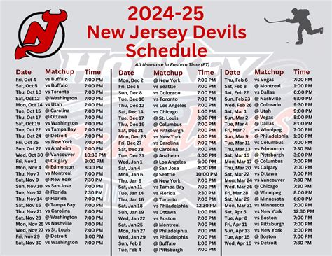 Printable 2024-25 New Jersey Devils Schedule; Matchups; PDF format ...
