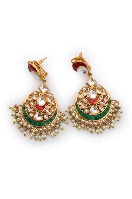 Buy Gold Plated Pearls Drop Kundan Chandbalis by Vasundhara Online at ...