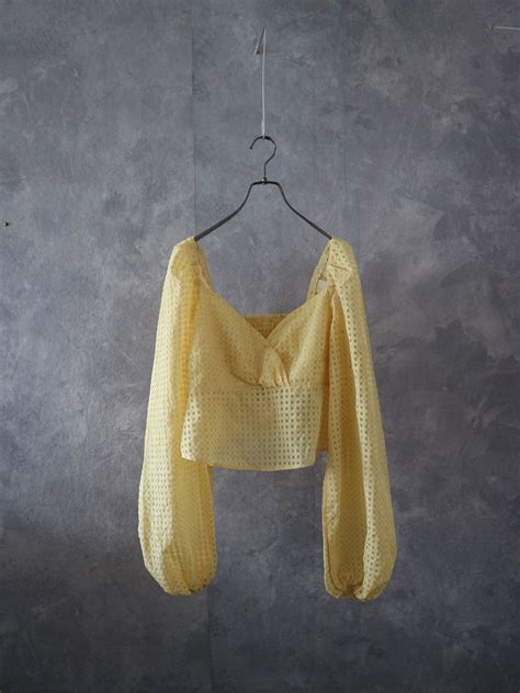Yellow Check Puff Sleeve Cropped Top【古着】 | et