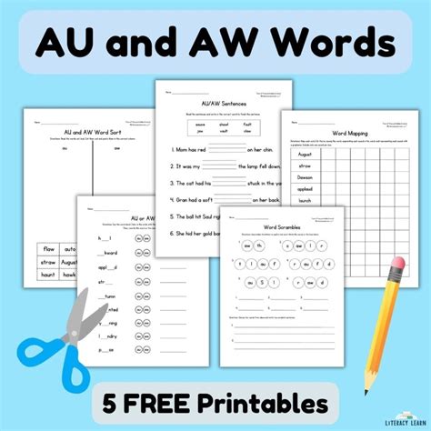 AU and AW Words: Teaching Tips & 5 Free Worksheets - Literacy Learn