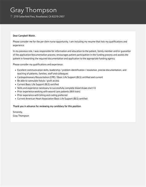 Per Diem Nurse Cover Letter | Velvet Jobs