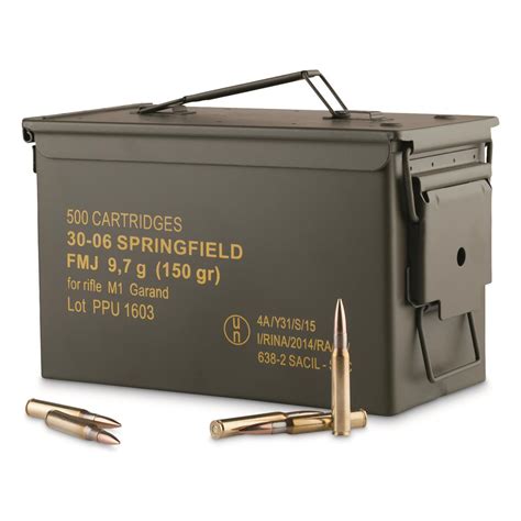 PPU M1 Garand Ammo, .30-06 Springfield, FMJ, 150 Grain, 500 Rounds with ...