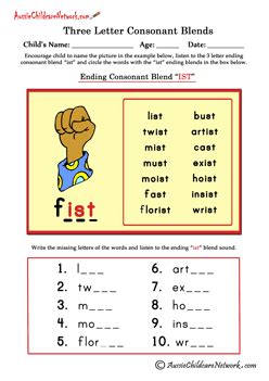 Three Letter Blends - Ending Consonant Blends - Aussie Childcare Network