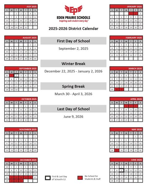 Eden Prairie Schools Calendar 2025-2026 [Public Schools]
