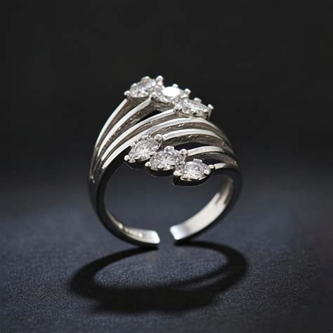 Artklim Silver Plated Crystal Curve Design Anti-Tarnish Ring