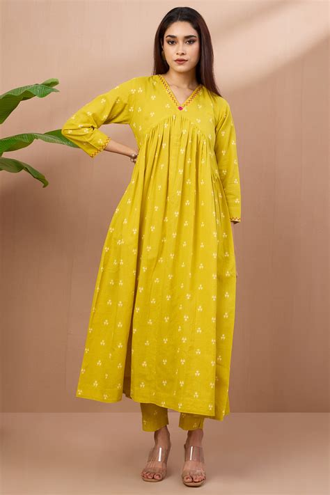 Coord v neck gather anarkali - blush sunshine - maati crafts