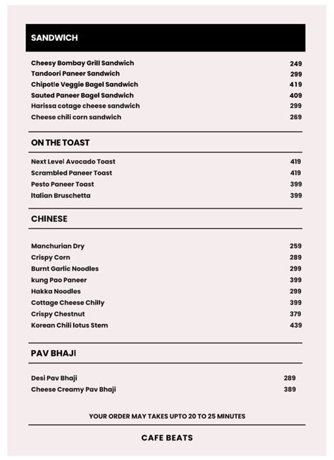 Menu at Cafe Beats Arena, Surat