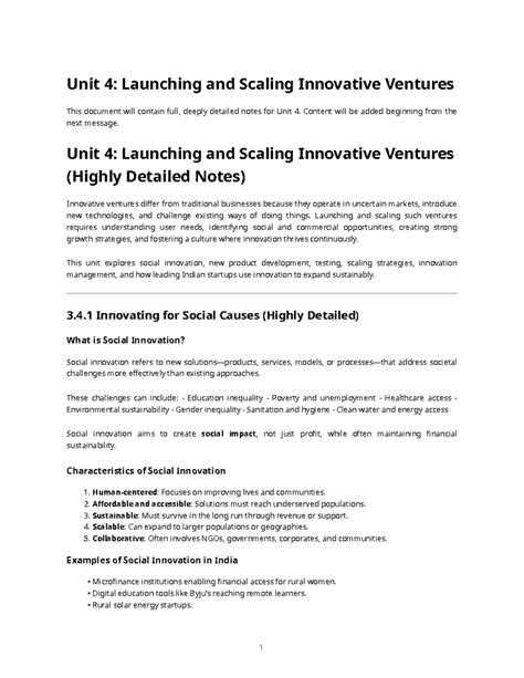 Unit 4: Launching & Scaling Innovative Ventures - Detailed Notes - Studocu