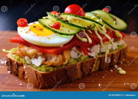 Delicious Open-faced Sandwich with Toppings Stock Illustration ...