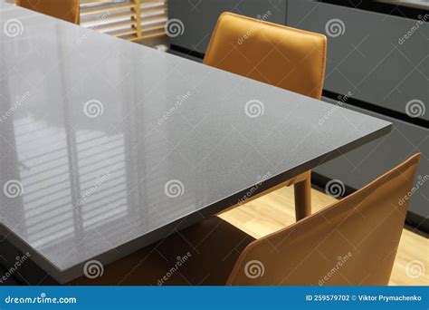 Quartz Dining Table with Chairs in the Kitchen Stock Photo - Image of ...