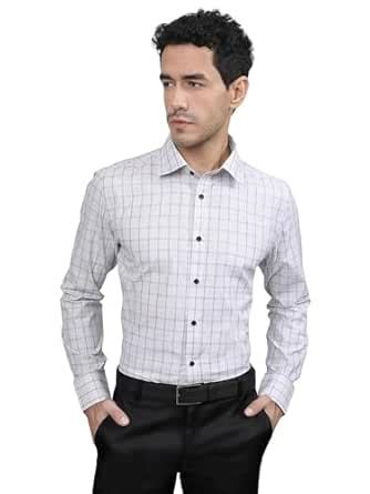 MUTAQINOTI Men's Checkered Grey Cotton Shirt German Threads ...