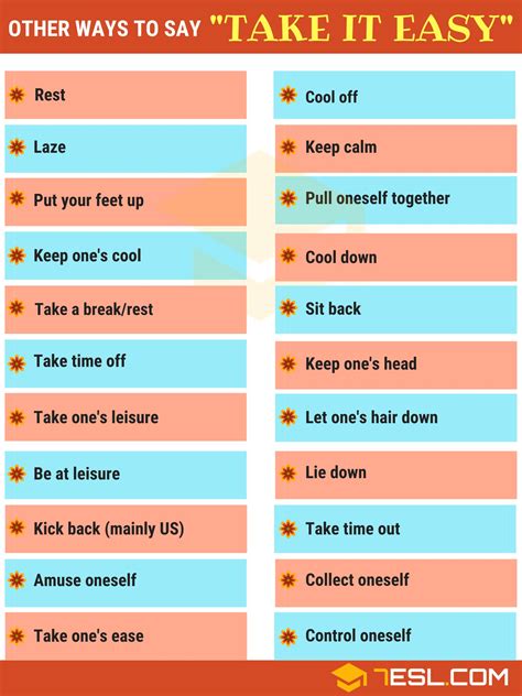 30+ Other Ways to Say "Take It Easy" in English (Formal and Informal ...