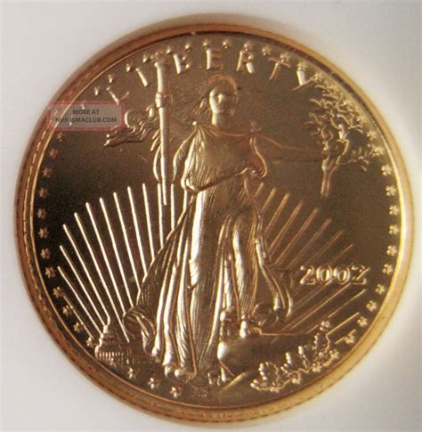 2002 $5 American Gold Eagle Ngc Ms - 69 (1/10 Oz) Brown Label - & Ins