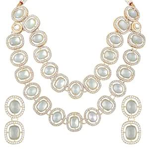 Buy Mahi Dual Layered Traditional Necklace Set with Mint Green Kundan ...