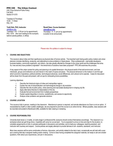 PPD245 Syllabus - PPD 245 The Urban Context USC Price School of Public ...