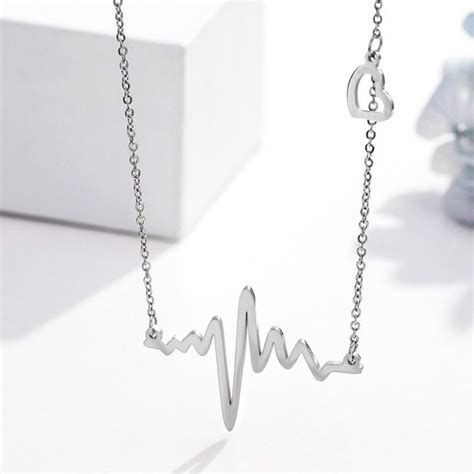Stainless Steel Heartbeat Necklace - Silver Finish