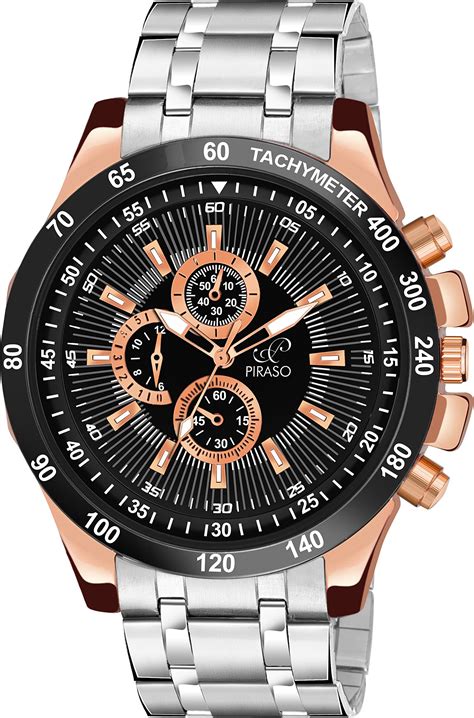 PIRASO Stunning Black Dial with Silver Stainless Steel Chain Analog ...
