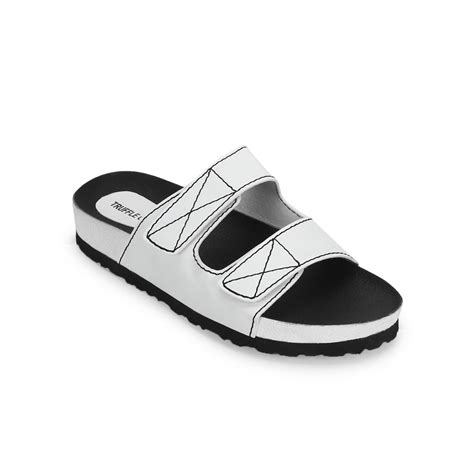 Truffle Collection White Pu Slips Ons With Front Straps: Buy Truffle ...