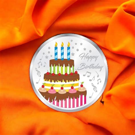 Taraash 999 silver enamel cake design happy birthday 20 gms coin for g