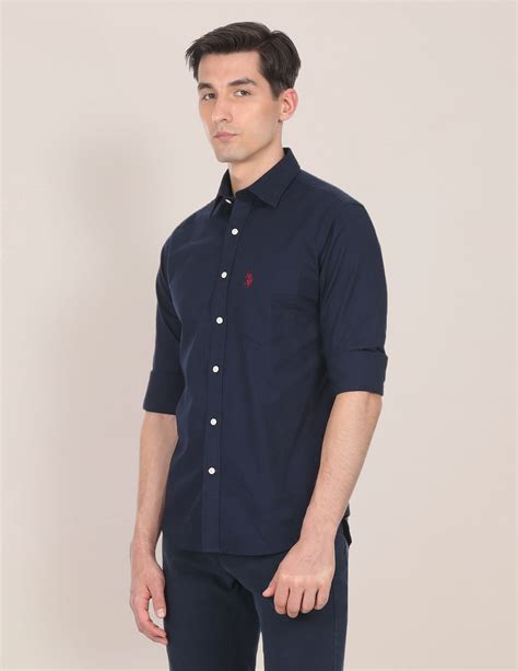 Men Navy Spread Collar Solid Casual Shirt – U.S. Polo Assn. India