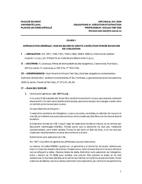 Notes sur les Obligations III: Exécution et Extinction - DRT-2002-B, 2024 - Studocu