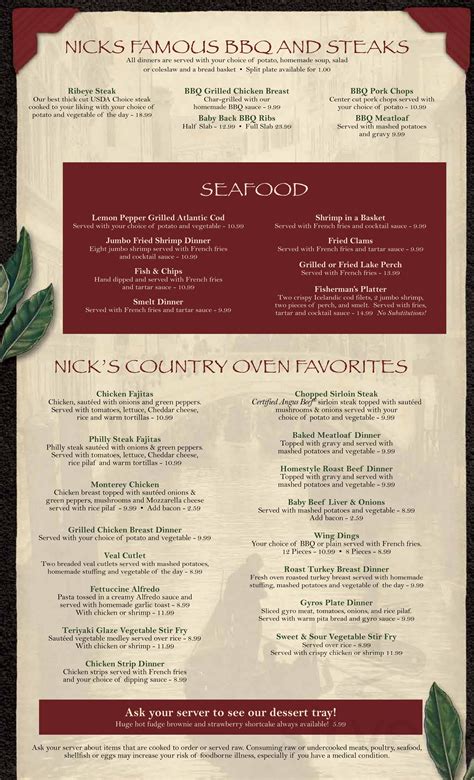 Nick's Country Oven Restaurant menus in Cass City, Michigan, United States
