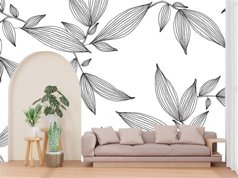 Black Line Art Leaves Customized Wallpaper – Myindianthings