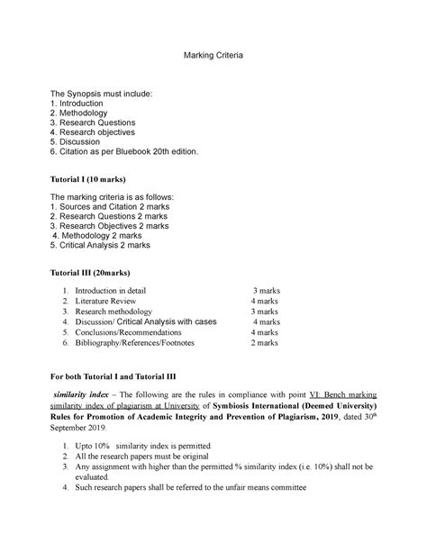 Project AND Presentation guidelines - Marking Criteria The Synopsis ...