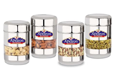 Apeiron Canister See-Through Bullet Dabba, Stainless Steel - Set of 4 ...