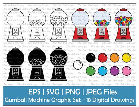 Gumball Vending Machine Clipart Set / Outline Silhouette - Etsy UK