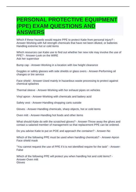 PERSONAL PROTECTIVE EQUIPMENT (PPE) EXAM QUESTIONS AND ANSWERS ...