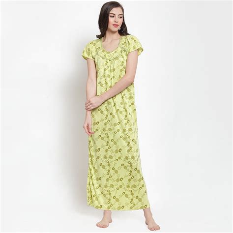 Buy Secret Wish Women's Hosiery Olive Green Printed Nighty (Free Size ...