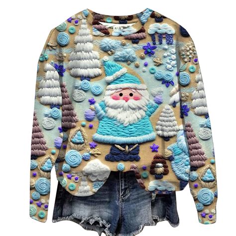 Luxalzxs Ugly Christmas Sweater for Women Cute Funny 3D Santa Claus ...